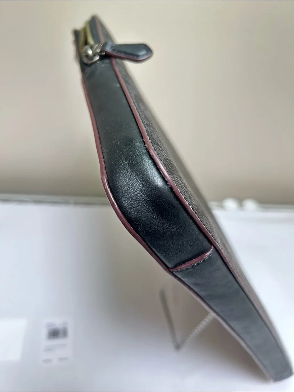 Coach Signature Monogram Laptop Sleeve with Leather Trim Black Oxblood F66552